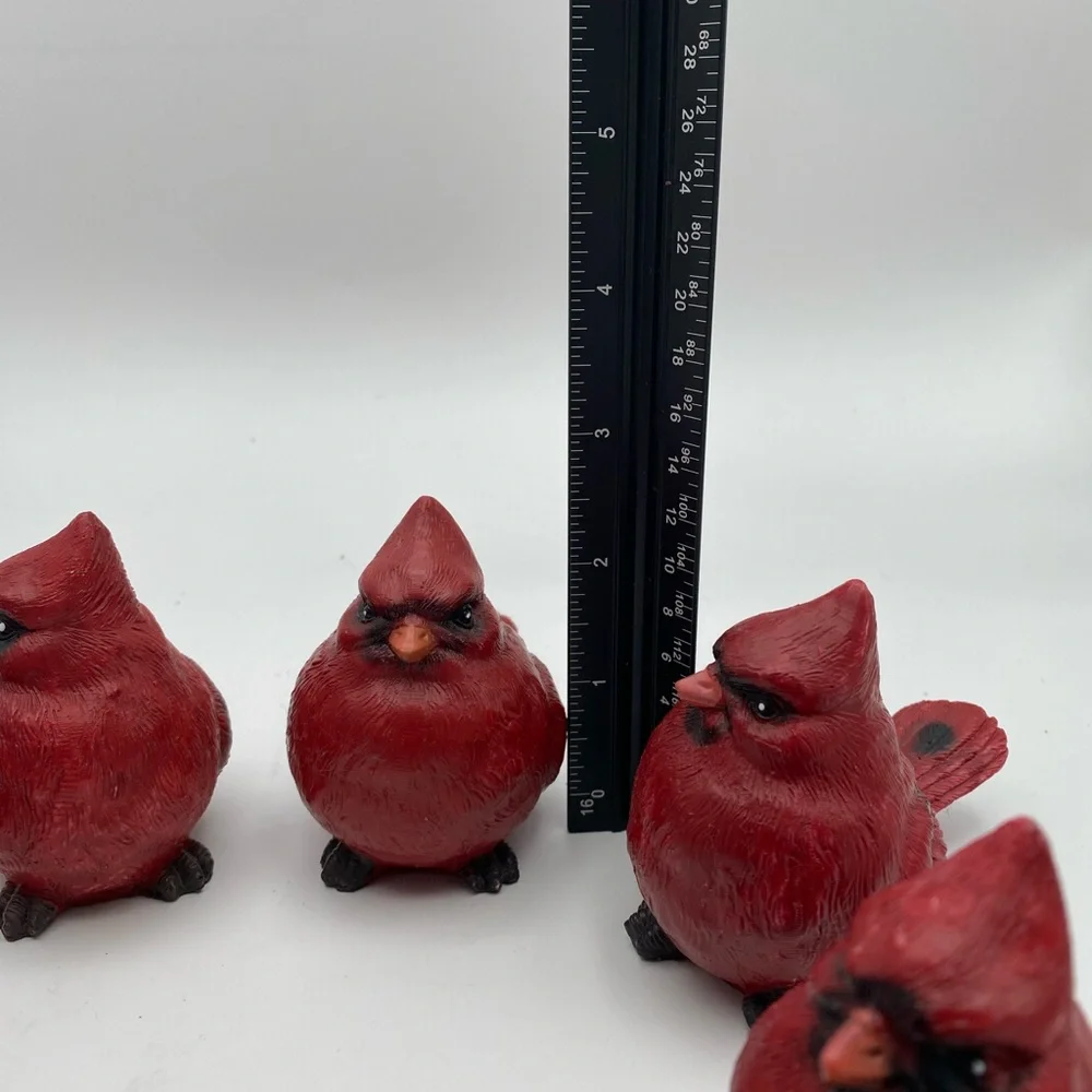 Set of 8 Red Cardinal Figurines Small Resin Bird Statues Winter Home Decor - Picture 7 of 7